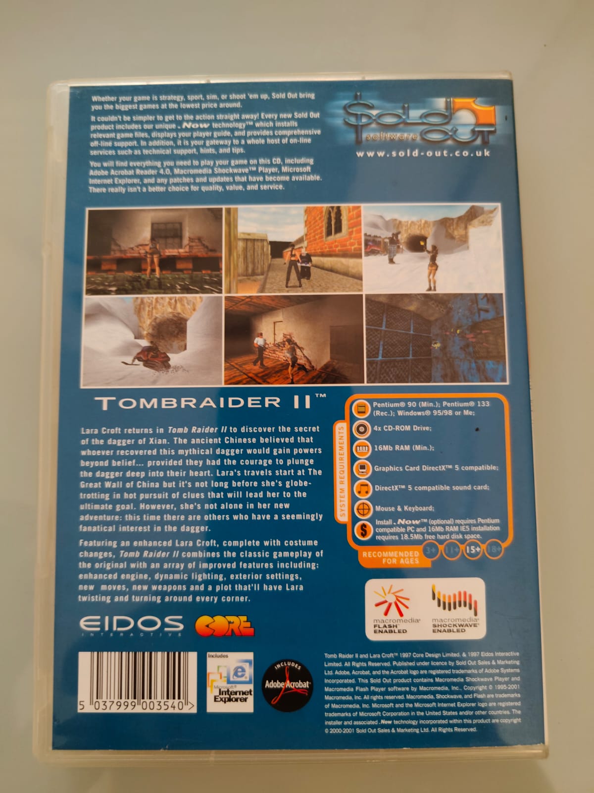 Tomb Raider II Sold Out PC juego + caja versión UK - Estado excelente
