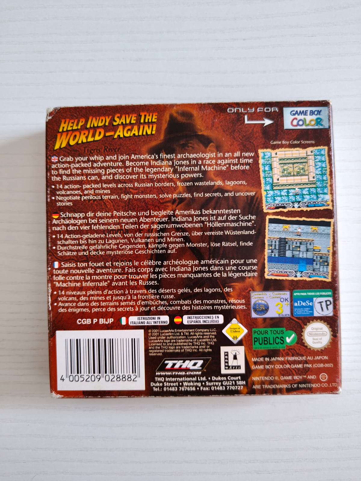 Indiana Jones and the Infernal Machine Game Boy Color juego + caja PAL EUR - Estado excelente