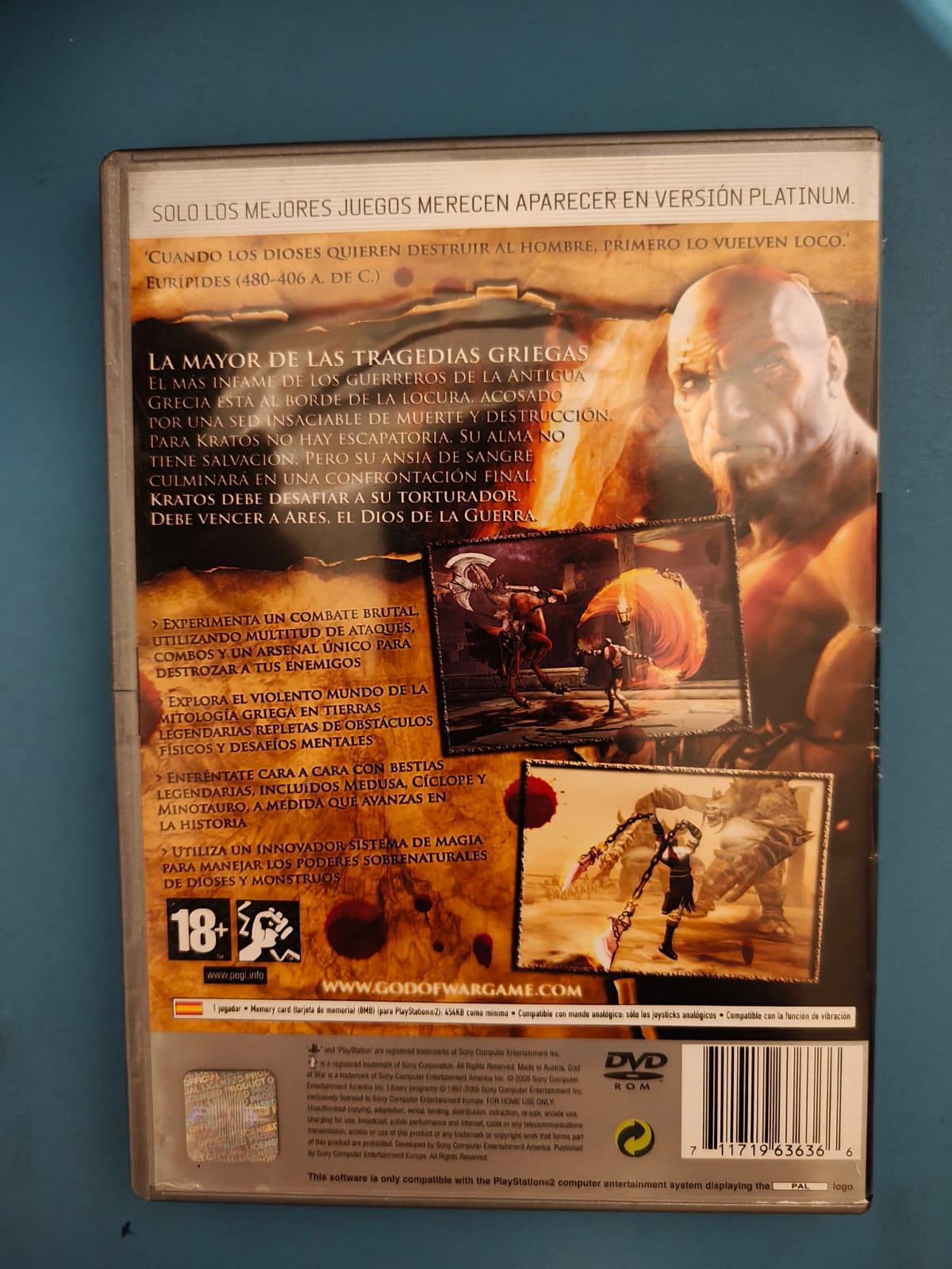 God of War Platinum Edition PlayStation 2 juego + caja PAL ESP - Estado básico