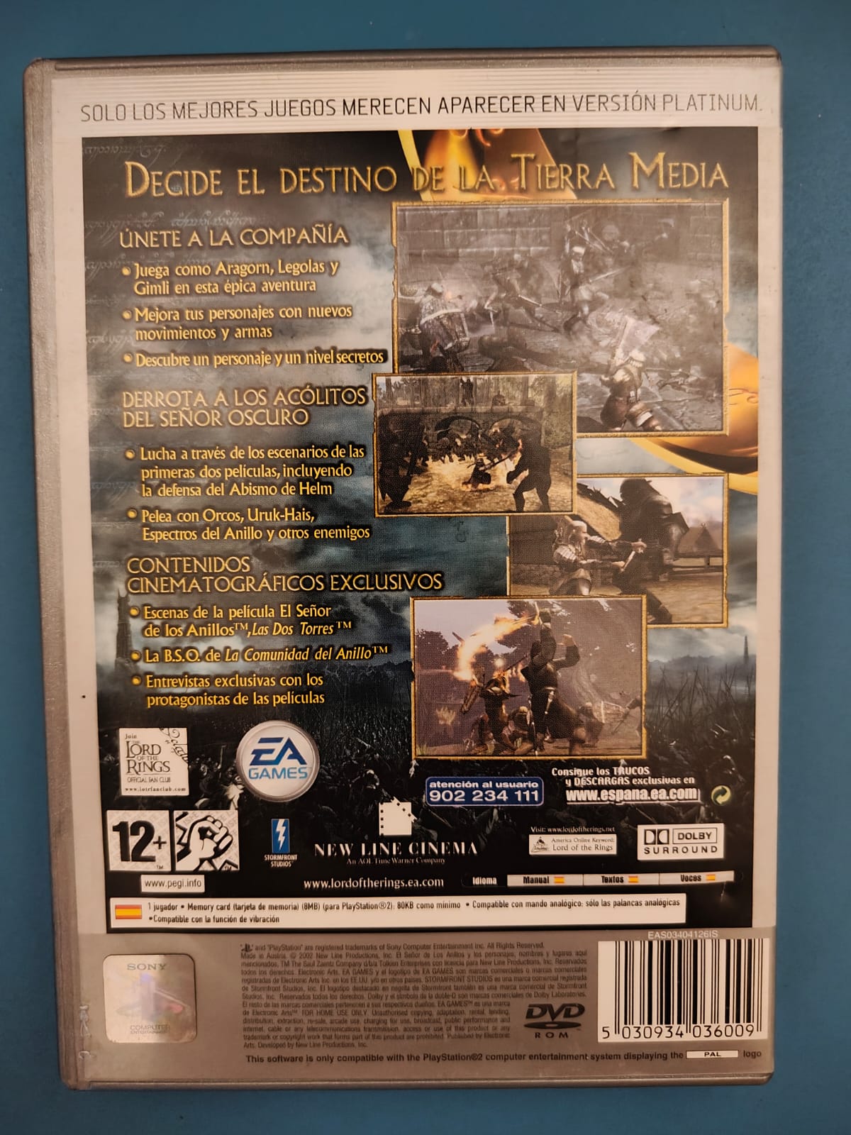 El Señor de los Anillos: Las Dos Torres Platinum PlayStation 2 juego + caja PAL ESP - Estado cuidado