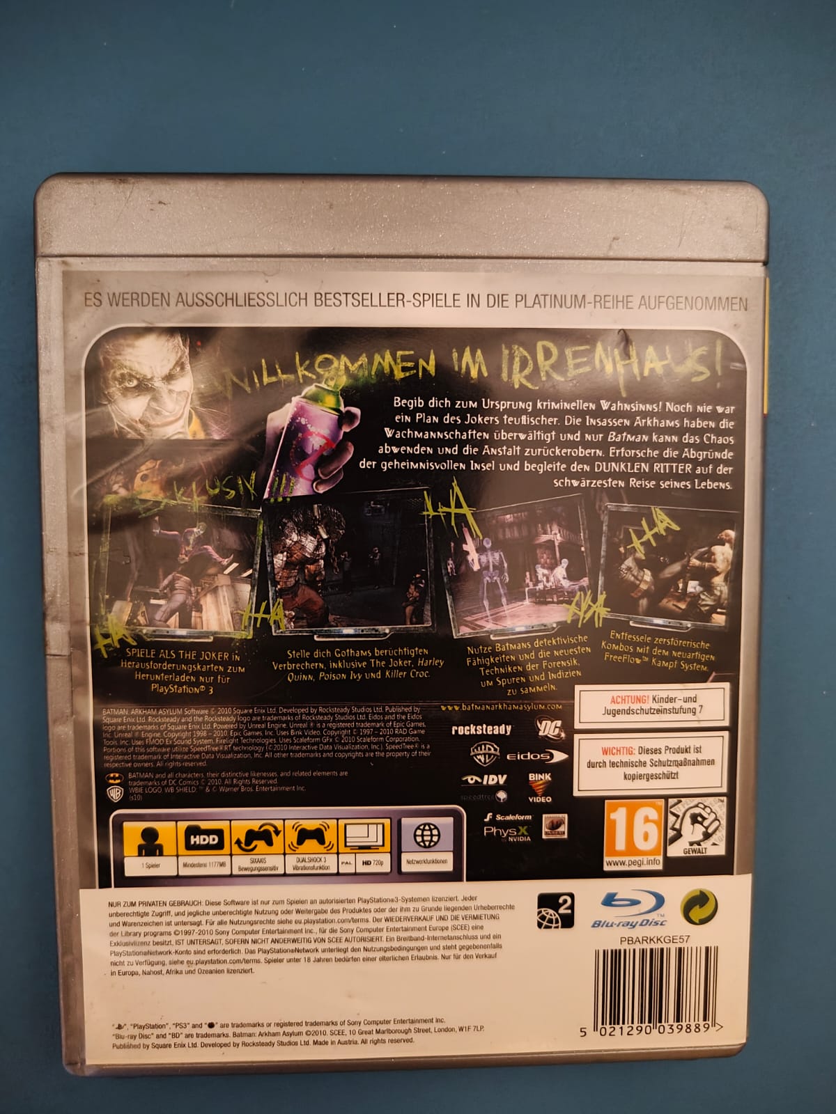 Batman: Arkham Asylum Platinum PlayStation 3 juego + caja PAL GERMANY - Estado básico